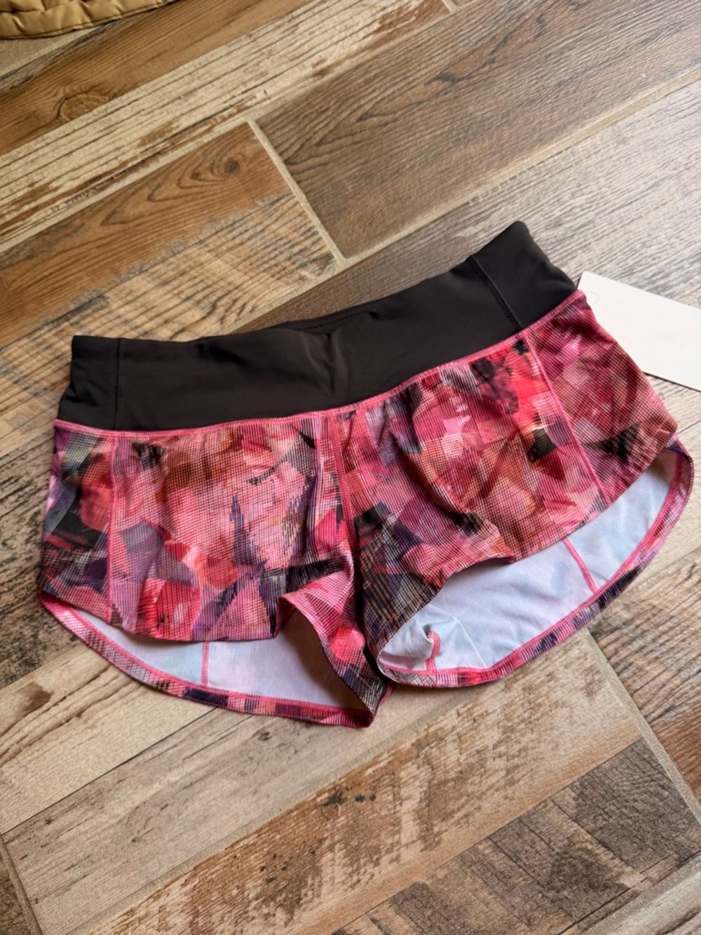 lululemon athletica Pink Abstract Print Running Shorts with Black Waistband